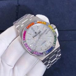 Audemars Piguet Royal Oak 15413bc Yy 1220bc 01 Rainbow In White Gold With Diamonds Sapphires (2)