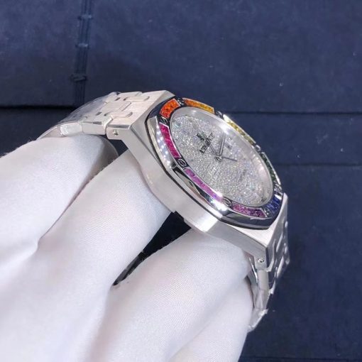 Audemars Piguet Royal Oak 15413bc Yy 1220bc 01 Rainbow In White Gold With Diamonds Sapphires (4)