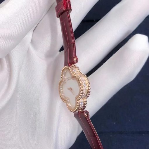 Van Cleef Arpels Sweet Alhambra Watch 18k Rose Gold Diamond Mother Of Pearl Vcaro8ws00 (2)