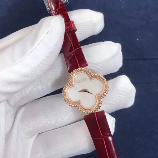 Van Cleef Arpels Sweet Alhambra Watch 18k Rose Gold Diamond Mother Of Pearl Vcaro8ws00 (4)