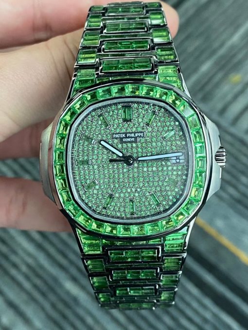 Patek Philippe 5711 18k White Gold Plating Black Full Emerald Bguette