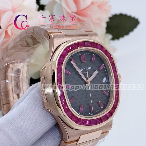 Patek Philippe Nautilus Rose Gold Brown Ruby Dial 40mm Ruby Bezel 5723 112r 001 (4)