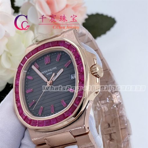 Patek Philippe Nautilus Rose Gold Brown Ruby Dial 40mm Ruby Bezel 5723 112r 001 (5)