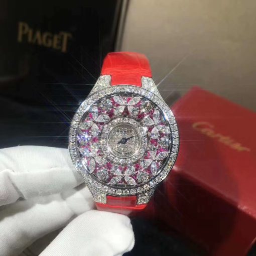 Graff Classic Butterfly Watch Diamond-set Ruby Dial White Gold, Red Alligator Strap