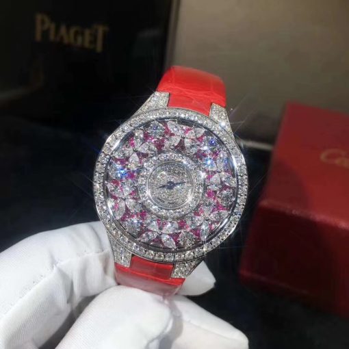 Graff Classic Butterfly Watch Diamond Set Ruby Dial White Gold Red Alligator Strap (2)