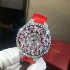 Graff Classic Butterfly Watch Diamond Set Ruby Dial White Gold Red Alligator Strap (5)