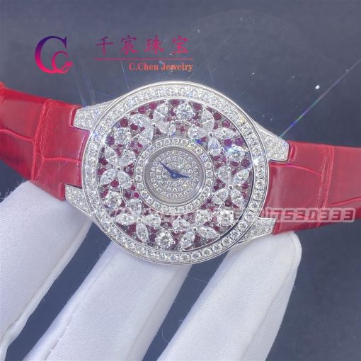 Graff Classic Butterfly Watch Diamond-Set Ruby Dial, White Gold And Red Alligator Strap-38mm