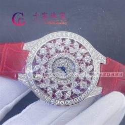 Graff Classic Butterfly Watch Diamond Set Ruby Dial White Gold And Red Alligator Strap 38mm (6)