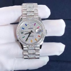 Rolex Day Date 36 128349rbr President 18k White Gold Pave Rainbow Baguette Diamond Dial (2)