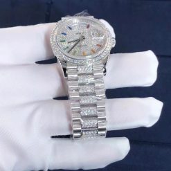 Rolex Day Date 36 128349rbr President 18k White Gold Pave Rainbow Baguette Diamond Dial (3)