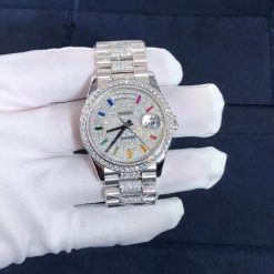 Rolex Day Date 36 128349rbr President 18k White Gold Pave Rainbow Baguette Diamond Dial (6)