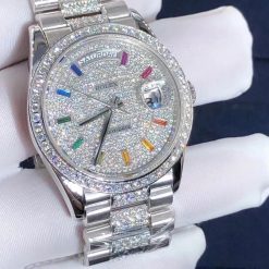 Rolex Day Date 36 128349rbr President 18k White Gold Pave Rainbow Baguette Diamond Dial (8)