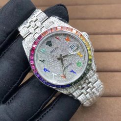 Rolex Datejust 126300 41mm Iced out Diamond Watch with Rainbow Bezel