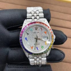 Rolex Datejust 126300 41mm Iced Out Diamond Watch With Rainbow Bezel (3)