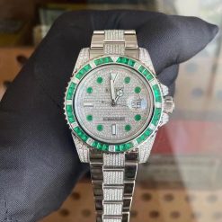 Rolex Submariner Baguette Emerald Bezel White Gold 116649embr (6)