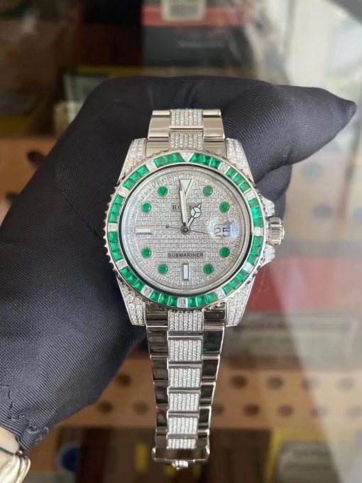 Rolex Submariner Baguette Emerald Bezel White Gold 116649embr (6)