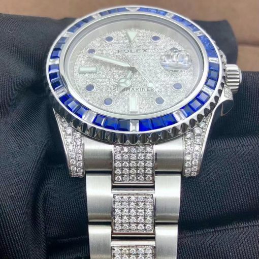 Rolex Submariner Date Custom Baguette Sapphire Bezel 116610ln (4)