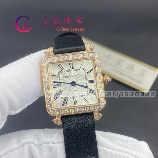 Charles Oudin Pansy Retro Black Straps Rose Watch Roman Style 24mm (5)