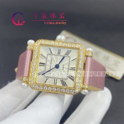 Charles Oudin Pansy Retro with Pearls Yellow Watch Medium 24mm Pink Straps