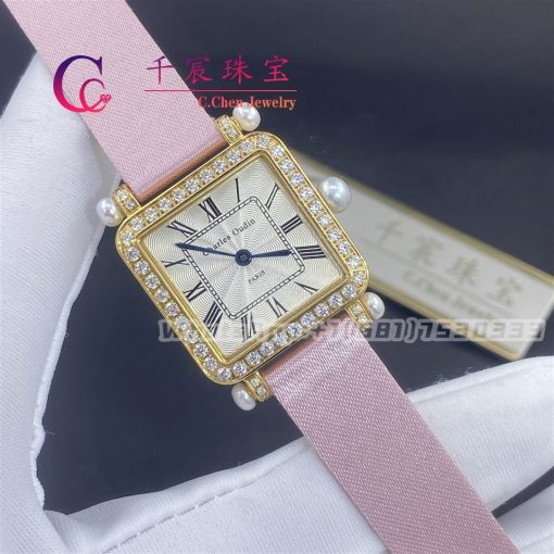 Charles Oudin Pansy Retro With Pearls Yellow Watch Medium 24mm Pink Straps (2)