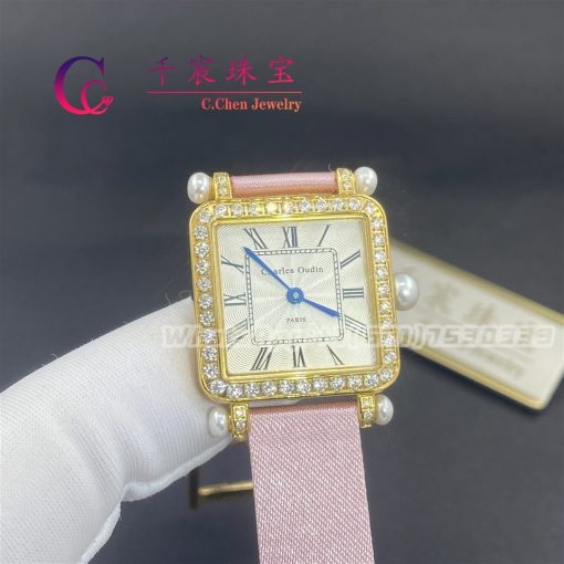 Charles Oudin Pansy Retro With Pearls Yellow Watch Medium 24mm Pink Straps (3)