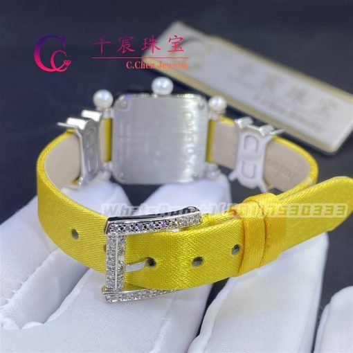 Charles Oudin Pansy Retro 20mm Yellow Silk Straps Diamond Watch With Pearls Elements Arabic Style (3)