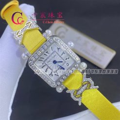 Charles Oudin Pansy Retro 20mm Yellow Silk Straps Diamond Watch With Pearls Elements Arabic Style (4)