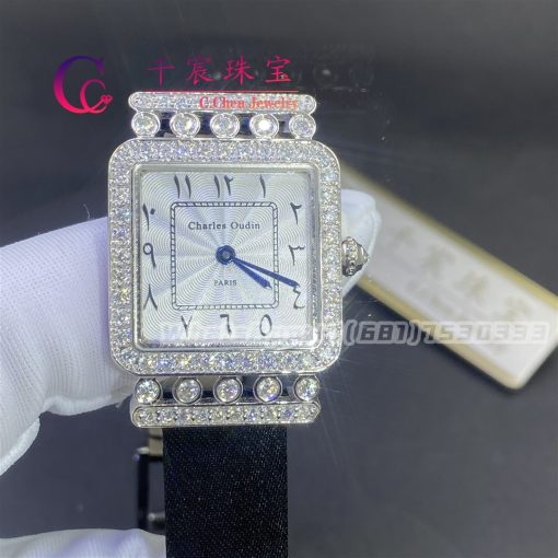 Charles Oudin Pansy Retro 24mm Black Satin Silk Strap And Diamond Watch Arabic Style (2)