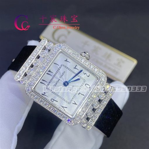 Charles Oudin Pansy Retro 24mm Black Satin Silk Strap And Diamond Watch Arabic Style (5)