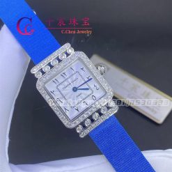 Charles Oudin Pansy Retro 24mm Blue Satin Silk Strap And Diamond Watch Arabic Style (3)