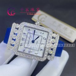 Charles Oudin Pansy Retro 24mm Blue Satin Silk Strap And Diamond Watch Arabic Style (5)