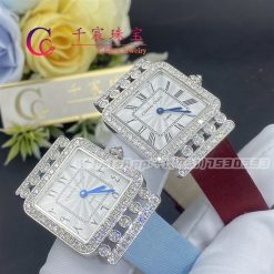 Charles Oudin Pansy Retro 24mm Light Blue Satin Silk Strap And Diamond Watch Arabic Style (4)