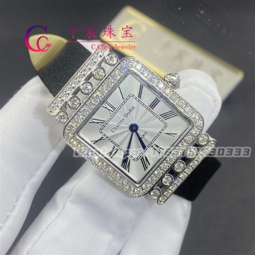 Charles Oudin Pansy Retro 24mm Black Satin Silk Strap And Diamond Watch Roman Style (4)