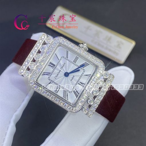 Charles Oudin Pansy Retro 24mm Maroon Satin Silk Strap And Diamond Watch Roman Style