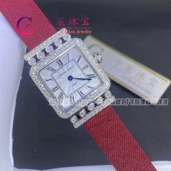 Charles Oudin Pansy Retro 24mm Maroon Satin Silk Strap And Diamond Watch Roman Style (5)