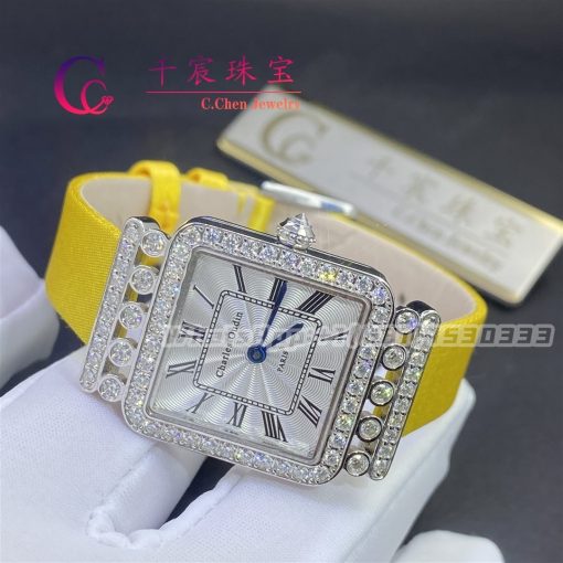 Charles Oudin Pansy Retro 24mm Yellow Satin Silk Strap And Diamond Watch Roman Style (2)