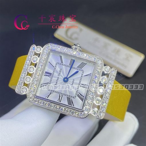 Charles Oudin Pansy Retro 24mm Yellow Satin Silk Strap And Diamond Watch Roman Style (4)