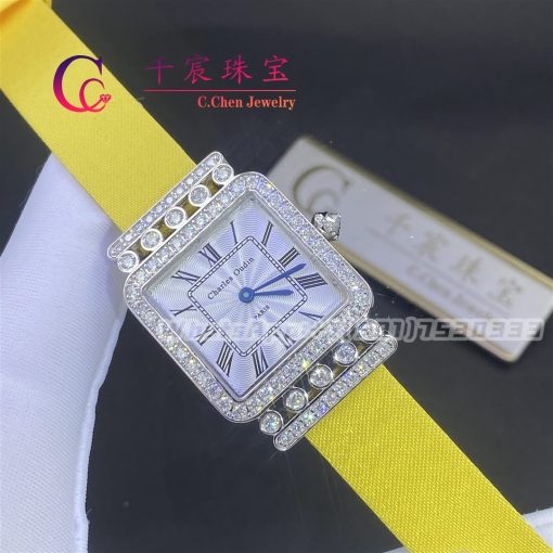 Charles Oudin Pansy Retro 24mm Yellow Satin Silk Strap And Diamond Watch Roman Style (5)