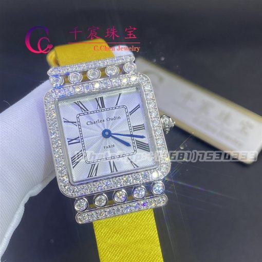 Charles Oudin Pansy Retro 24mm Yellow Satin Silk Strap And Diamond Watch Roman Style (6)