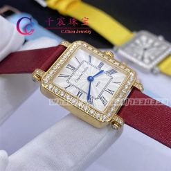 Charles Oudin Pansy Retro Maroon Straps Yellow Watch Roman Style 24mm (2)