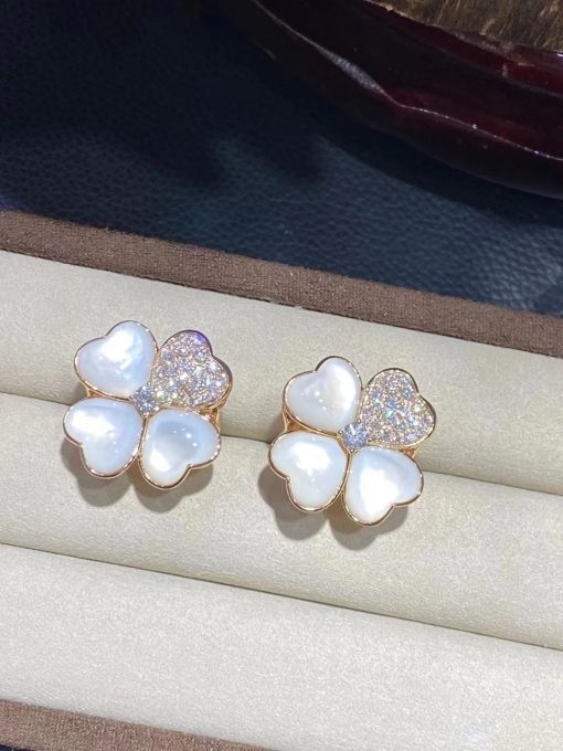 Van Cleef Arpels Cosmos Earrings Medium Model 18k Rose Gold Diamond Mother Of Pearl Vcaro5bz00 (2)