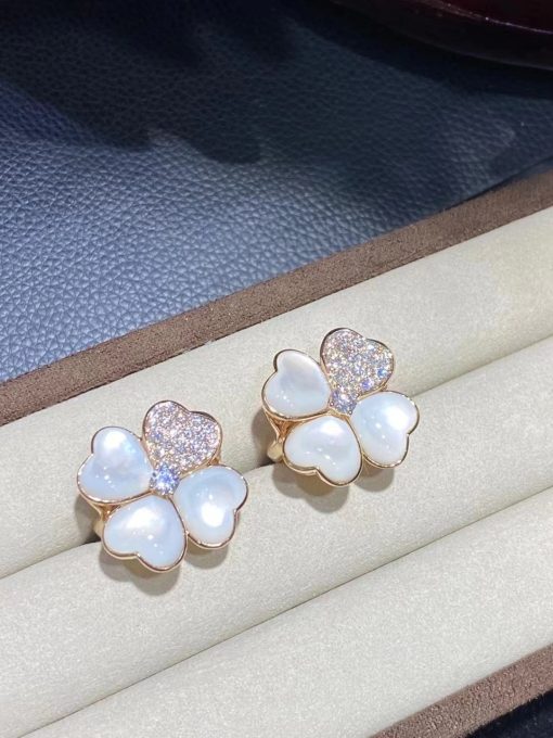 Van Cleef Arpels Cosmos Earrings Medium Model 18k Rose Gold Diamond Mother Of Pearl Vcaro5bz00 (3)