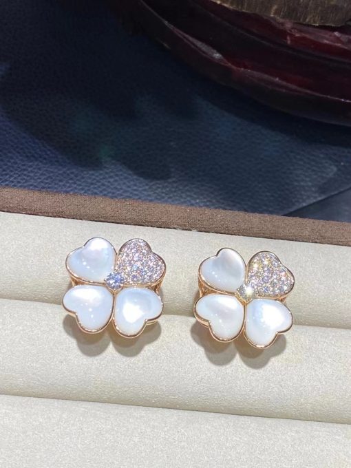 Van Cleef Arpels Cosmos Earrings Medium Model 18k Rose Gold Diamond Mother Of Pearl Vcaro5bz00 (4)