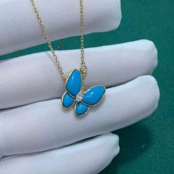 Van Cleef Arpels Two Butterfly Pendant Yellow Gold Diamond Turquoise Vcarp7up00 (2)