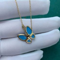 Van Cleef Arpels Two Butterfly Pendant Yellow Gold Diamond Turquoise Vcarp7up00 (4)