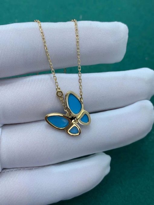 Van Cleef Arpels Two Butterfly Pendant Yellow Gold Diamond Turquoise Vcarp7up00 (4)