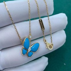 Van Cleef Arpels Two Butterfly Pendant Yellow Gold Diamond Turquoise Vcarp7up00 (5)