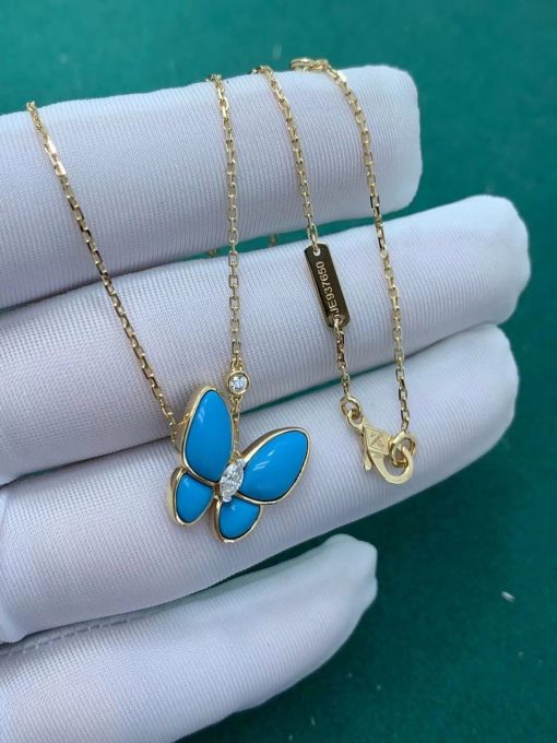 Van Cleef Arpels Two Butterfly Pendant Yellow Gold Diamond Turquoise Vcarp7up00 (5)