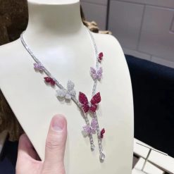 Van Cleef Arpels White Gold Butterfly Embellished Diamond Ruby And Sapphire Necklace (5)