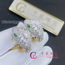 Bulgari Serpenti Platinum and 18K Yellow Gold Diamond Earrings with Emerald Eyes